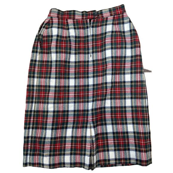 VTG Woolmark 100% Pure Wool Red Plaid Long Skirt W/slit lWomen's Sz 4-6 Winter - Picture 2 of 9